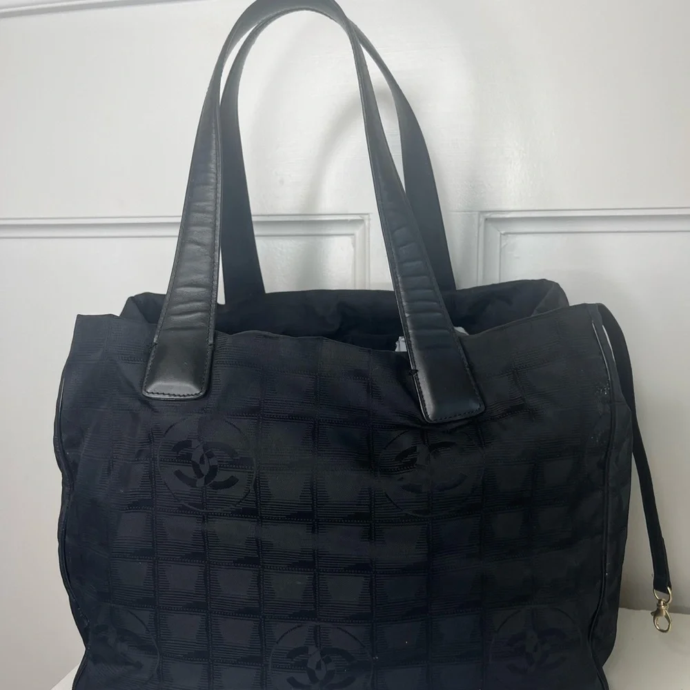 Authentic CHANEL Black Travel Line Tote Bag